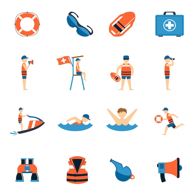 Rettungsschwimmer icons set