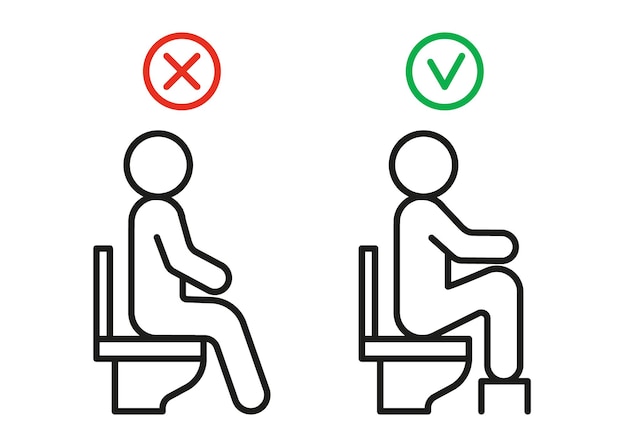Richtige toilettensitzhaltung richtige position für leichten stuhlgang mit winkel in knie und bühne