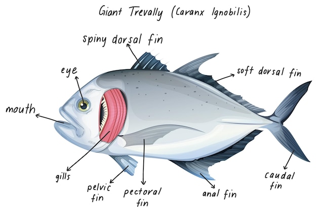 Kostenloser Vektor riesiger trevally (caranx ignobilis)