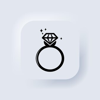 Ringe-symbole. verlobungs- oder ehering mit diamant. ring mit diamantlogo. neumorphic ui ux weiße benutzeroberfläche web-schaltfläche. neumorphismus. vektor-eps 10.