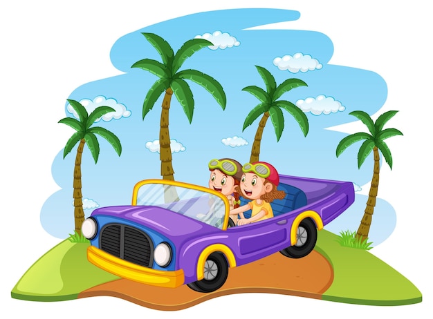 Roadtrip-konzept mit kindern, die klassische cabrio-autos fahren