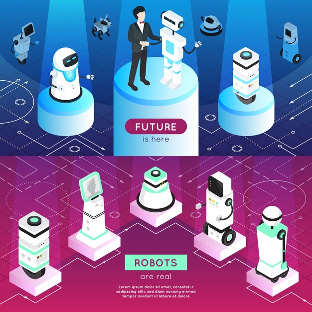 Roboter horizontale isometrische Banner