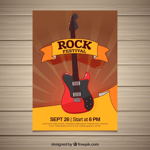 Rock fest poster mit hand gezeichneten gitarre