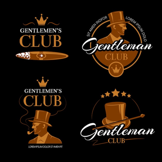 Kostenloser Vektor rohr herren club vektor herren logos gesetzt. klassische mode, logo gesicht, männliche porträtillustration