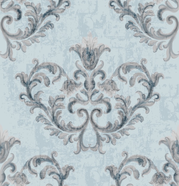 Kostenloser Vektor rokoko silber textur muster mit floralen ornamenten