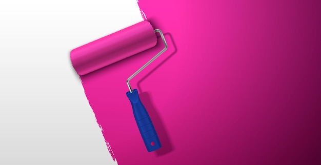 Roller-Malerei-Wand mit leuchtend rosa Farbe, realistische Hintergrundvektorillustration