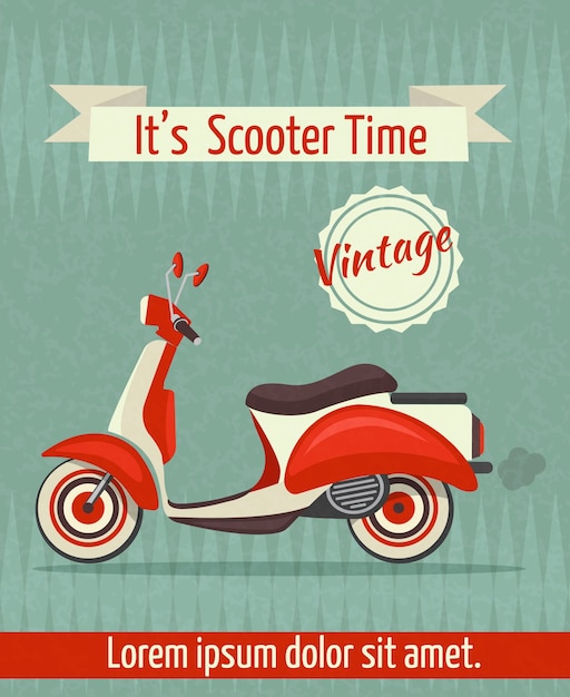 Roller motorrad retro vintage transport sport papier poster mit schleife vektor-illustration