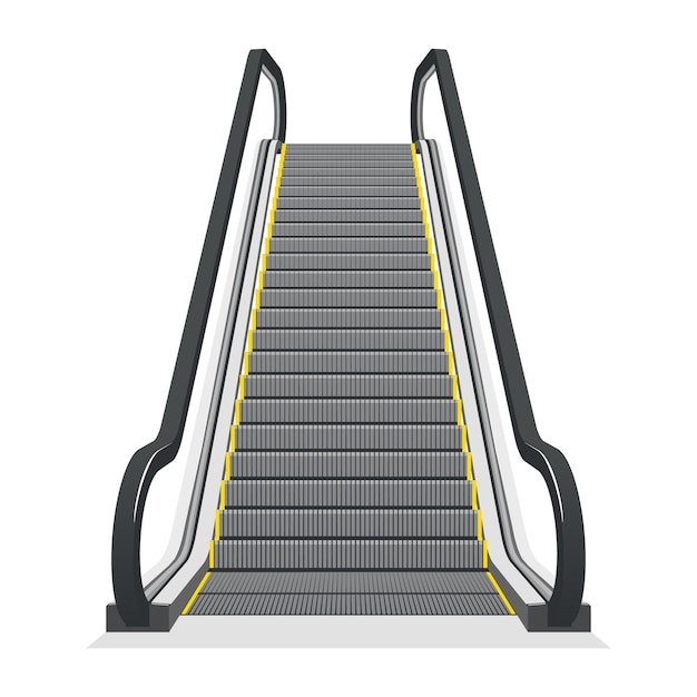 Rolltreppe lokalisiert auf weißem Hintergrund. Moderne Architektur Treppe, Aufzug und Aufzug,