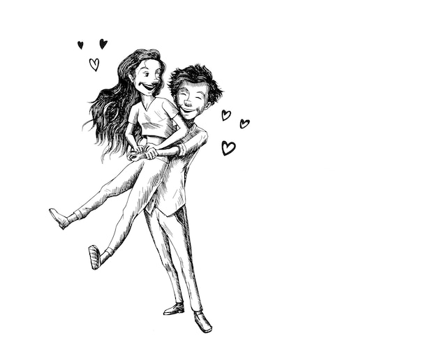 Romantische Liebhaber zum Valentinstag, Cartoon Hand gezeichnete Skizze Vektor Hintergrund.