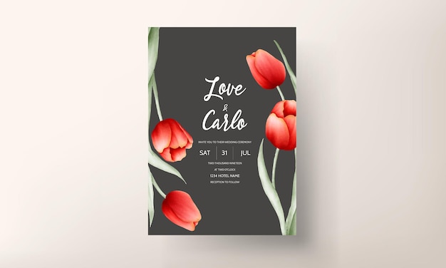 Kostenloser Vektor romantische tulpenblumenhochzeitseinladungskarte