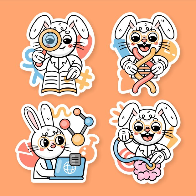 Kostenloser Vektor ronnie the bunny wissenschaftler-sticker-set