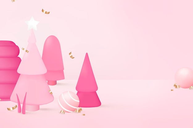 Rosa 3D-Weihnachtshintergrund, festlicher Designvektor