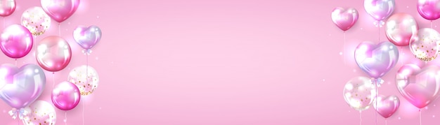 Rosa ballonhintergrund für valentinsgrußfahnendesign