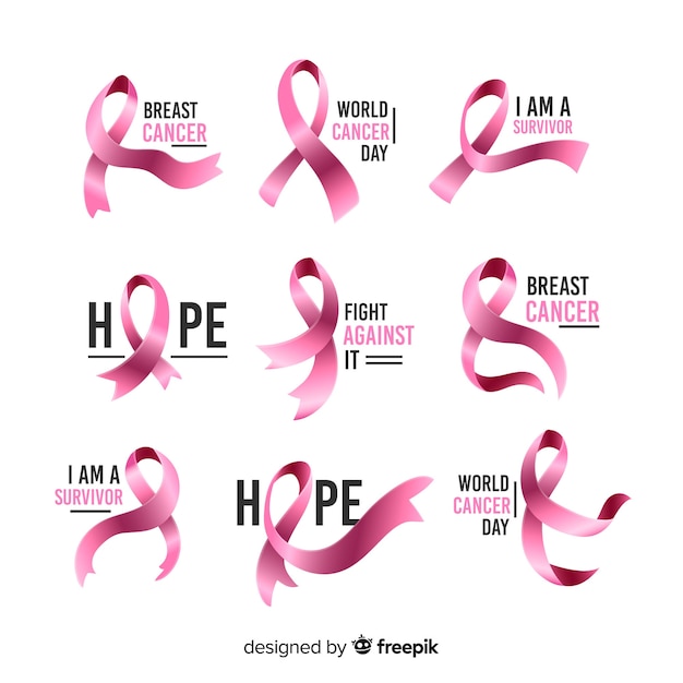 Kostenloser Vektor rosa bandsammlung für brustkrebsereignis