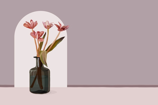 Rosa blumenhintergrund, tulpengrenze im femininen designvektor