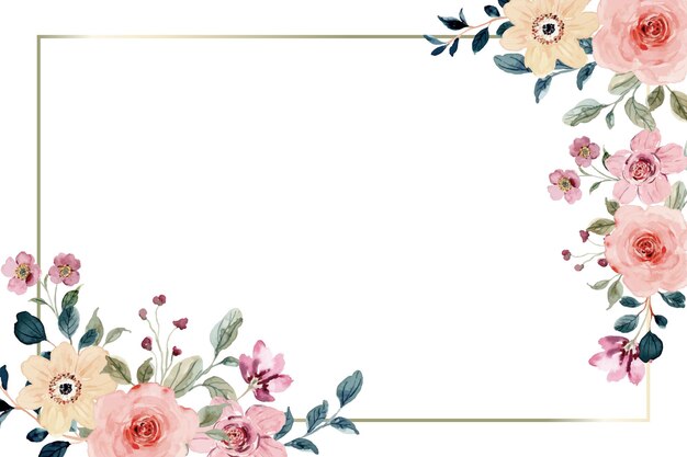Rosa gelber Blumenrahmen mit Aquarell