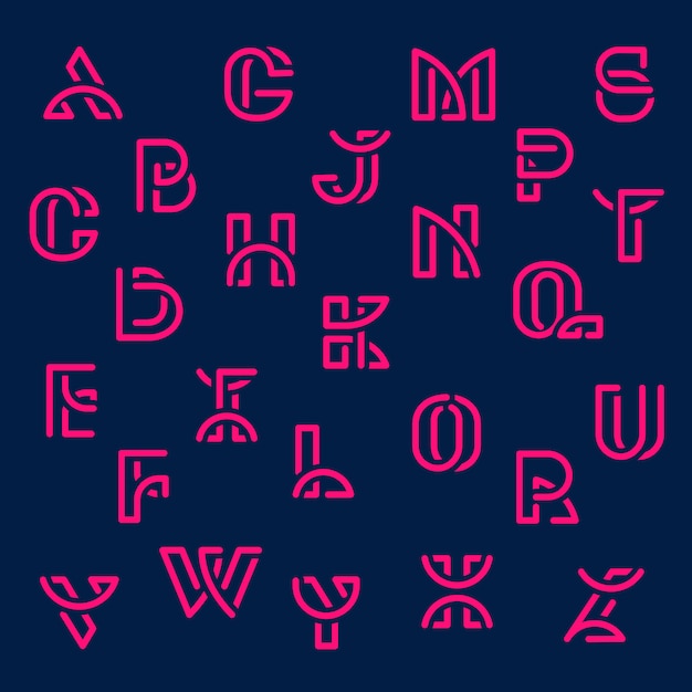 Kostenloser Vektor rosa retro-alphabete-vektorsatz