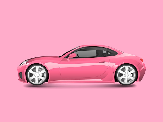 Rosa sportauto in einem rosa hintergrundvektor