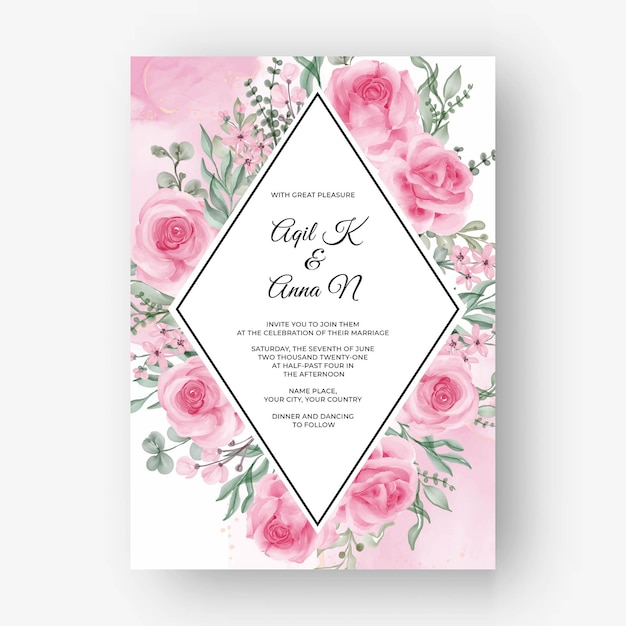 Rose rosa Blumenrahmenhintergrund für Hochzeitseinladung