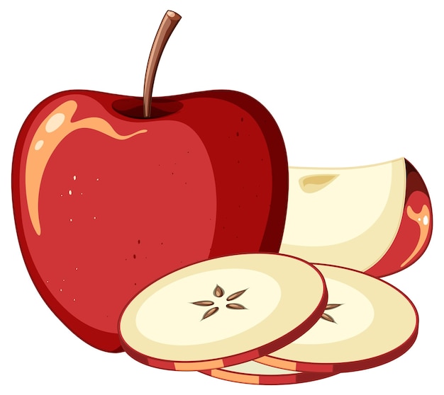 Kostenloser Vektor rote apfelfrucht lokalisierte karikatur