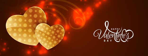Rote Farbe Happy Valentines Day Banner mit goldenen Herzen