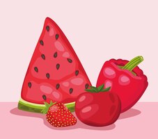 Kostenloser Vektor rote früchte und gemüse frisch