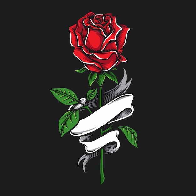 Kostenloser Vektor rote rose mit banner-vektor-illustration