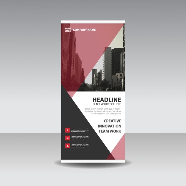 Kostenloser Vektor rote schwarze kreative roll up banner-vorlage