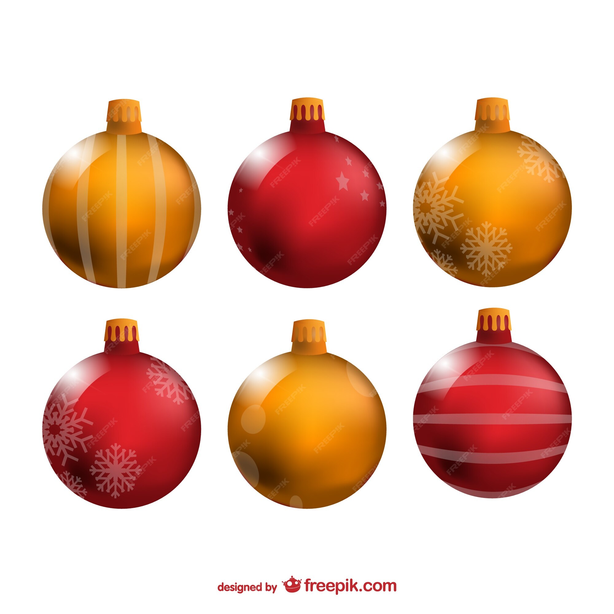 Rote und gelbe Weihnachtskugeln Kostenlose Vektor