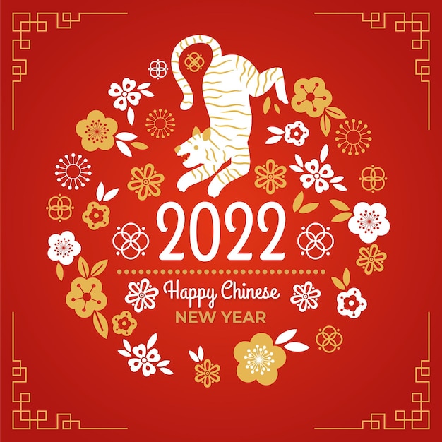 Rote und goldene illustration des chinesischen neuen jahres 2022 mit tiger