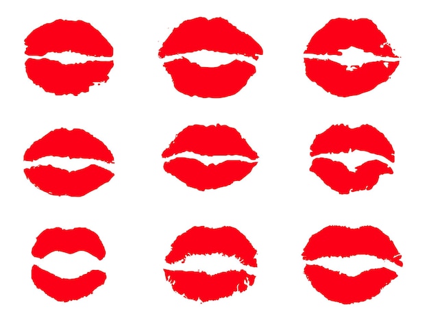 Rote weibliche glänzende lippen sammlung verschiedener emotionen verschiedene formen weiblicher roter lippen lippen