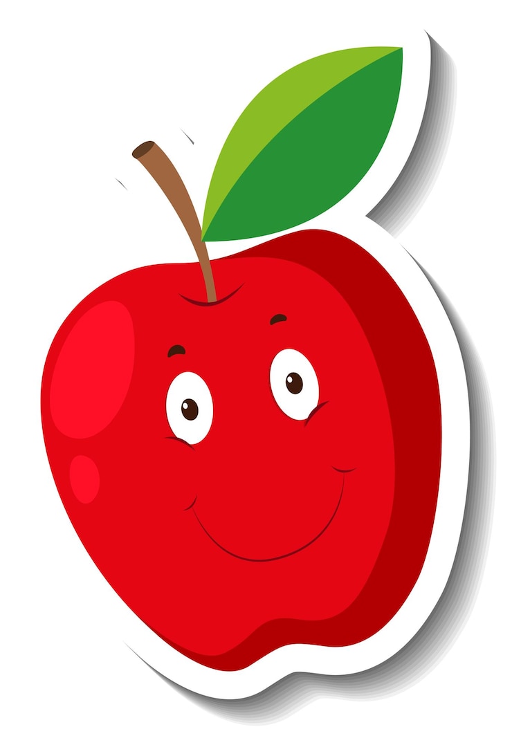 Kostenlose Vektor roter apfel mit einem lächelnden gesicht im cartoon-stil