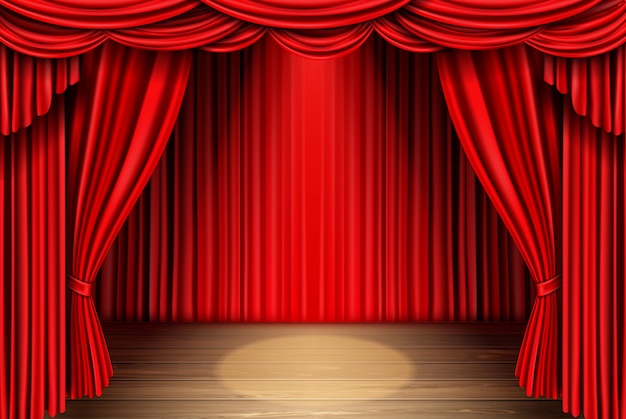 Roter bühnenvorhang für theater, opernszene drapieren