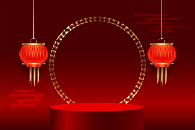 Roter chinesischer Hintergrund mit Podium für Produktpräsentation