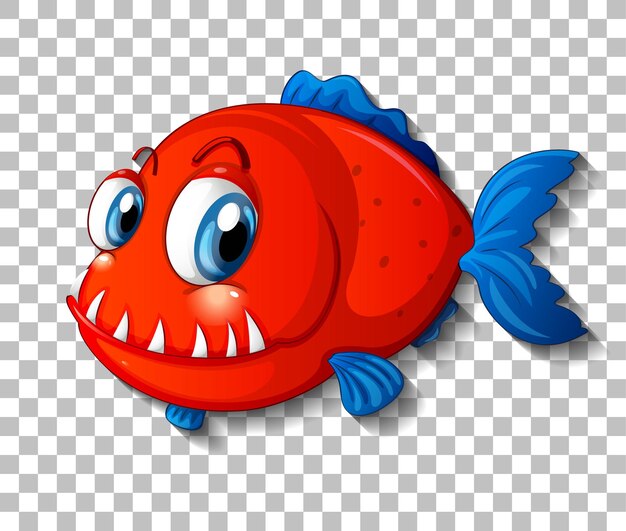Roter exotischer Fischzeichentrickfilm-figur auf transparentem Hintergrund