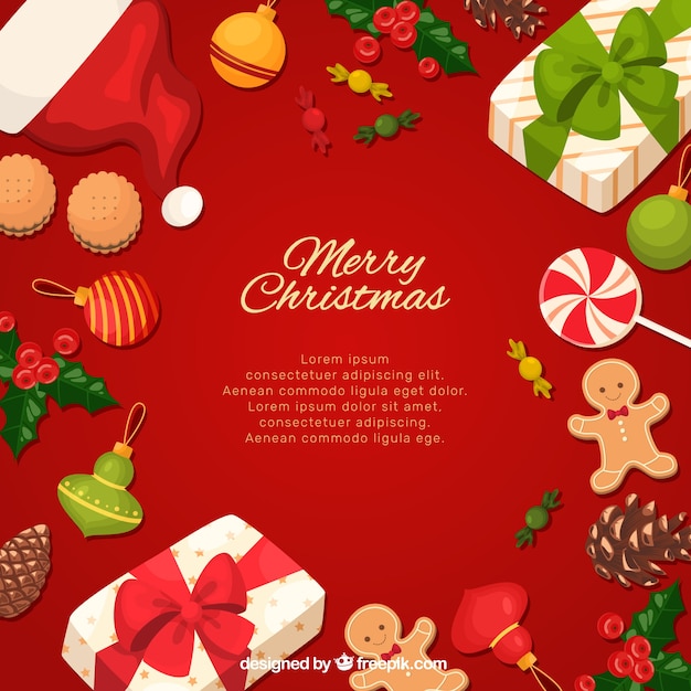 Roter Hintergrund mit Weihnachtselementen