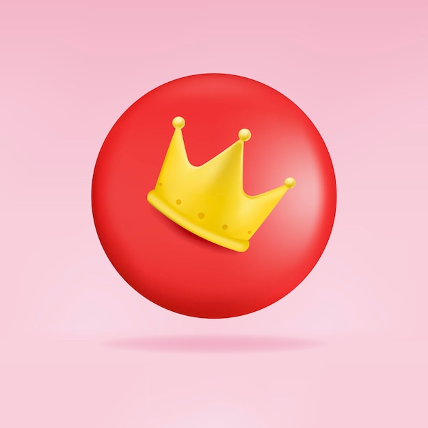 Roter knopf am besten mit kronensymbol und social-media-kommunikationszeichen-symbol 3d-rendering.