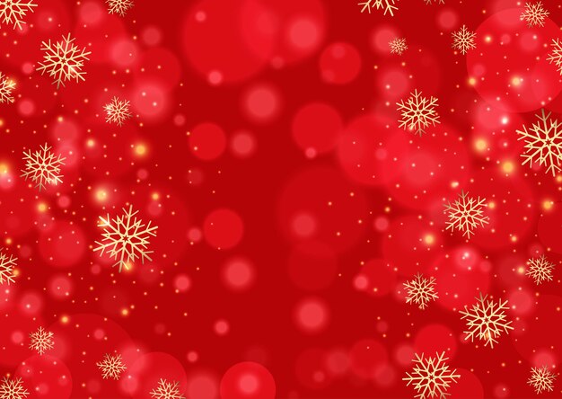 Roter Weihnachtshintergrund mit Schneeflocken und Bokeh-Lichterdesign