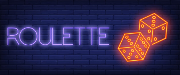 Kostenloser Vektor roulette-neon-text mit würfeln