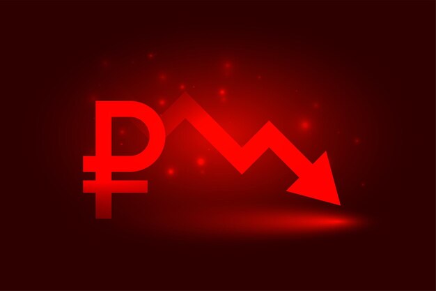 Rubelwährung fällt mit rotem Pfeil nach unten