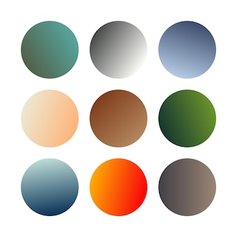 Runde gradientenkugeln. set von neun trendigen mehrfarbigen farbverläufen. vektorillustration
