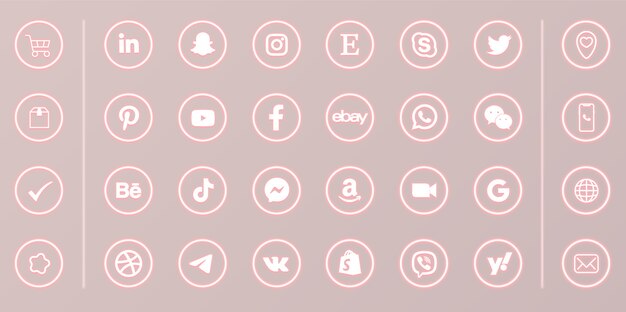 Glanzende Social Media App Symbole Mit Hohen Und Prageeffekten Premium Vektor