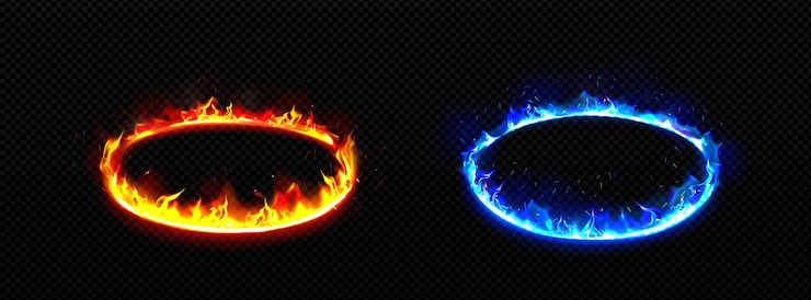 Kostenlose Vektor runde rahmen mit feuer brennende ringe mit flamme