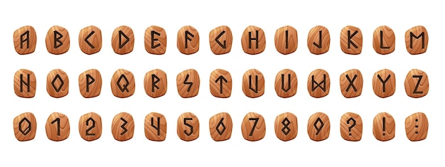 Kostenloser Vektor runenalphabet auf holztafeln