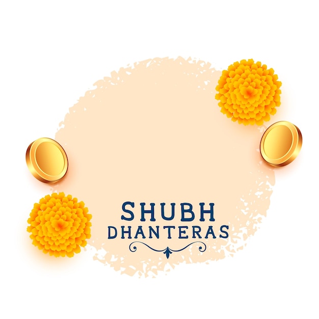 Säubern sie shubh dhanteras feiertagsplakat mit goldener münze und blumenmustervektor