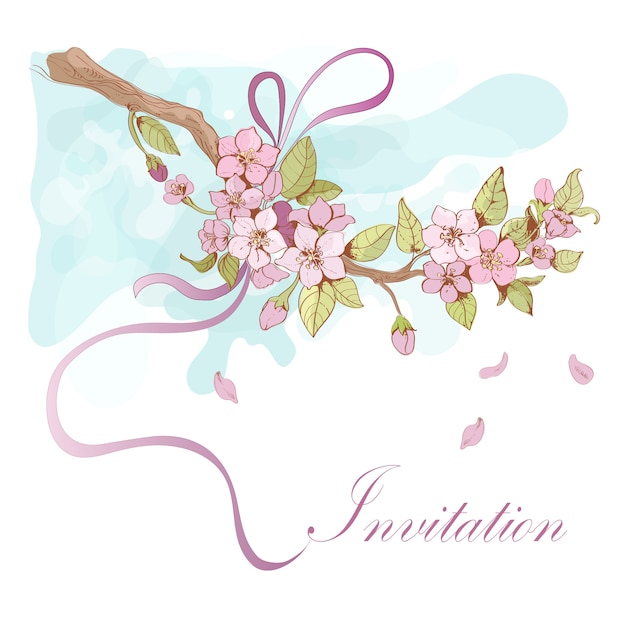 Sakura-kirschillustration mit einladungswort