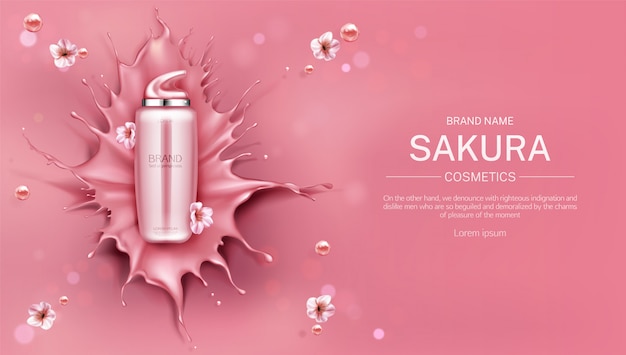 Kostenloser Vektor sakura kosmetik flasche banner