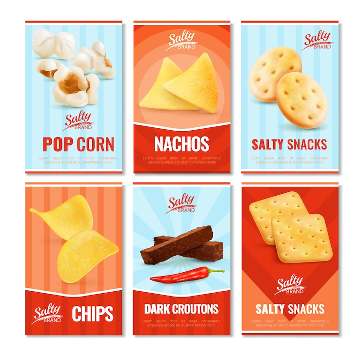 Kostenlose Vektor salzige markensnackkarten