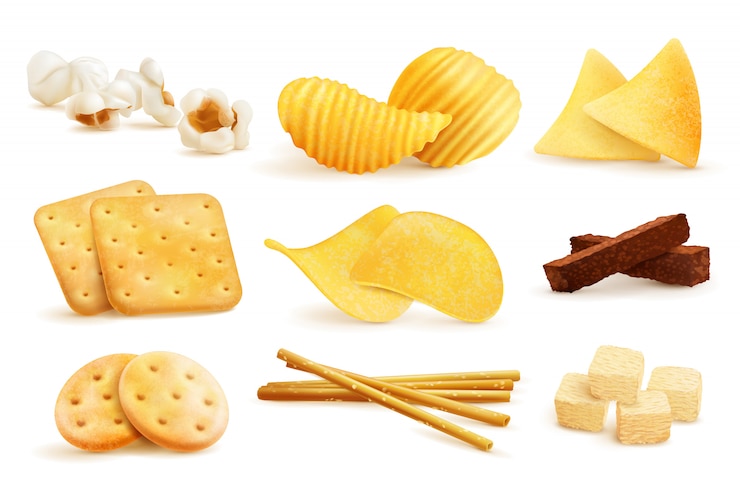 Kostenlose Vektor salzige snack stücke set