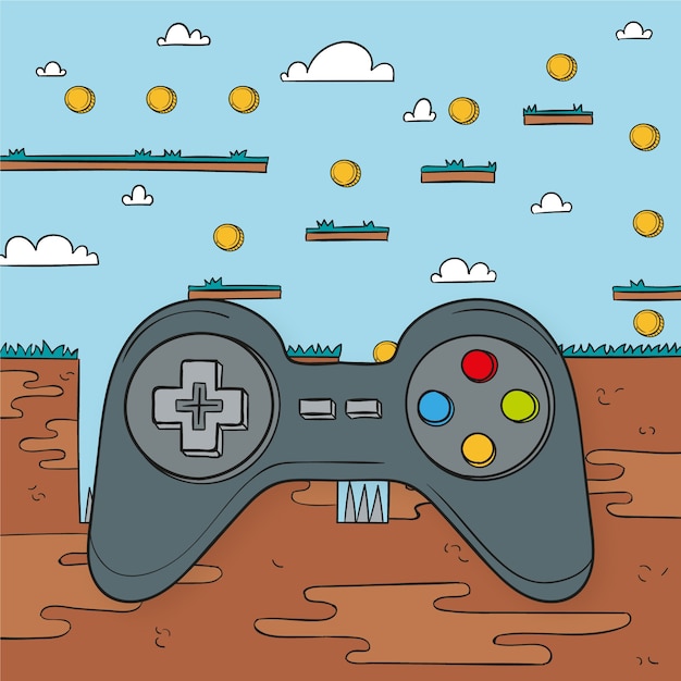 Kostenloser Vektor sammle die münzen mit dem controller-videospielkonzept